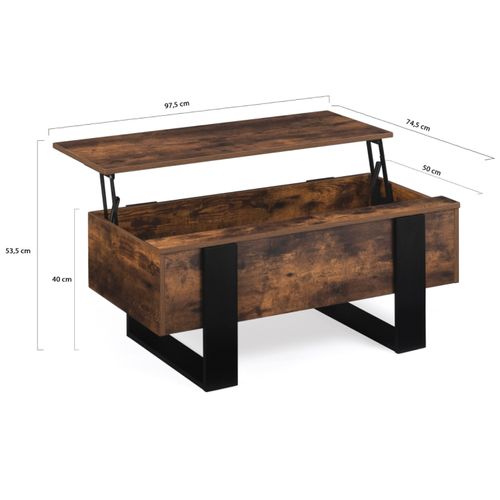 Table Basse Plateau Relevable Rectangulaire Phoenix Bois Effet Vieilli Et Noir