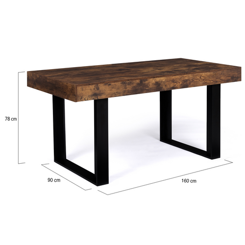 Table à Manger Rectangle Phoenix 6 Personnes Bois Effet Vieilli Et Noir 160 Cm