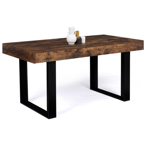 Table à Manger Rectangle Phoenix 6 Personnes Bois Effet Vieilli Et Noir 160 Cm