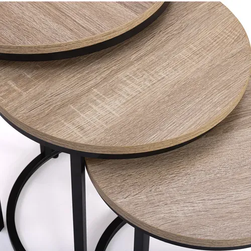 Lot De 3 Tables Basses Gigognes Detroit Rondes 35/40/45 Design Industriel