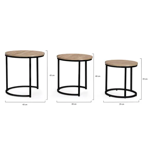 Lot De 3 Tables Basses Gigognes Detroit Rondes 35/40/45 Design Industriel