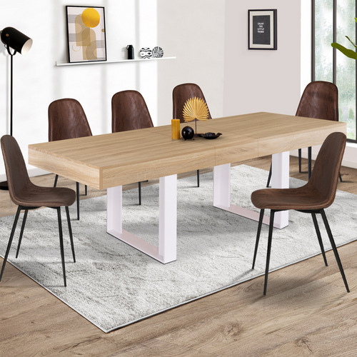 Table à Manger Extensible Rectangle Phoenix 4-8 Personnes Bois Et Blanc 160-200 Cm