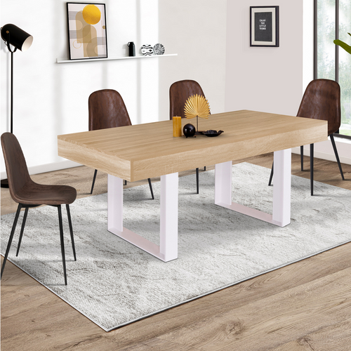 Table à Manger Rectangle Phoenix 6 Personnes Bois Et Blanc 160 Cm
