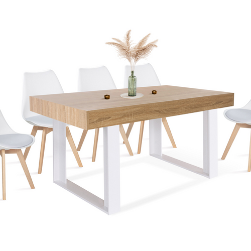 Table à Manger Rectangle Phoenix 6 Personnes Bois Et Blanc 160 Cm