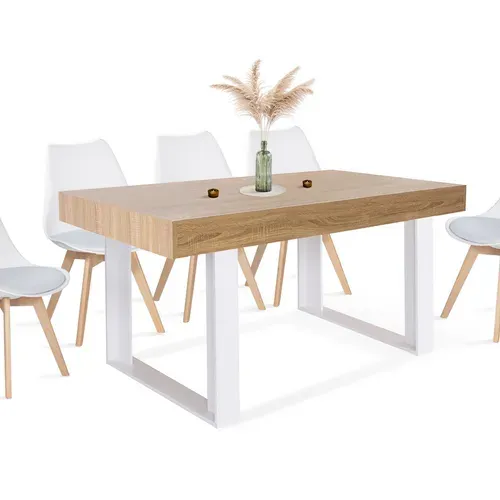 Table à Manger Rectangle Phoenix 6 Personnes Bois Et Blanc 160 Cm