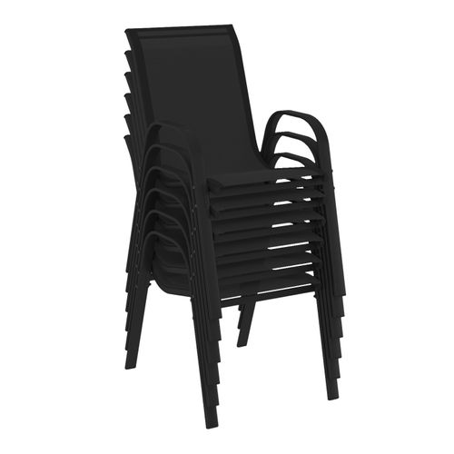 Lot De 6 Chaises De Jardin Lyma Métal Et Textilène Empilables Noires
