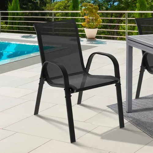 Lot De 6 Chaises De Jardin Lyma Métal Et Textilène Empilables Noires