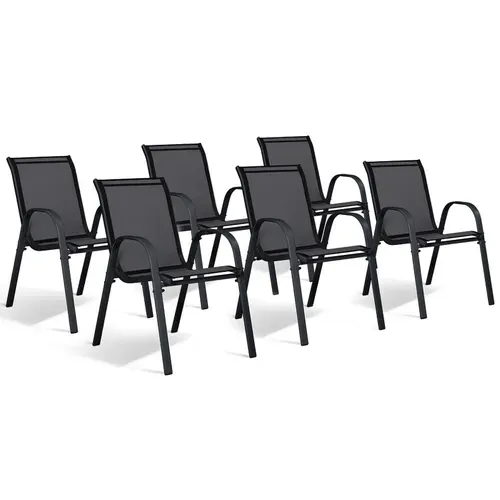 Lot De 6 Chaises De Jardin Lyma Métal Et Textilène Empilables Noires