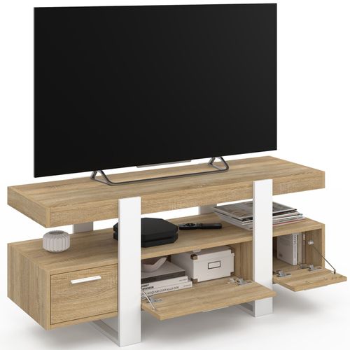 Meuble TV 116 Cm Phoenix Avec Tiroirs Bois Et Blanc