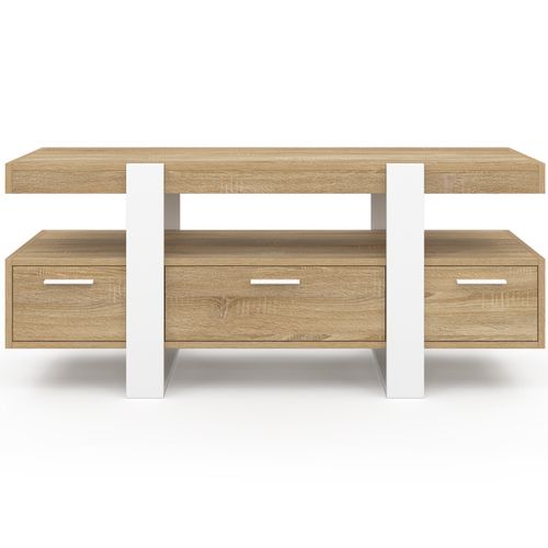 Meuble TV 116 Cm Phoenix Avec Tiroirs Bois Et Blanc