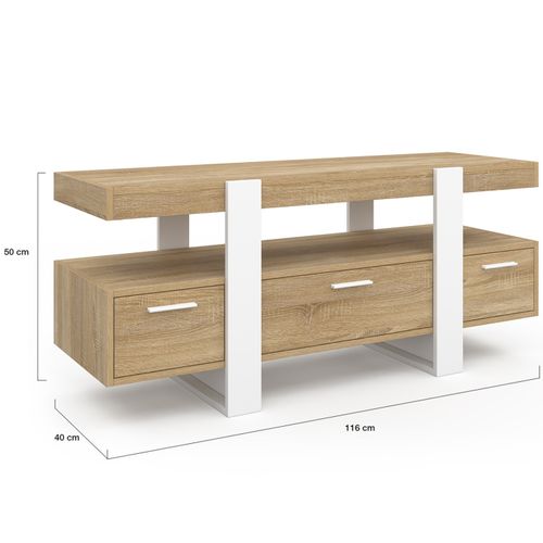 Meuble TV 116 Cm Phoenix Avec Tiroirs Bois Et Blanc