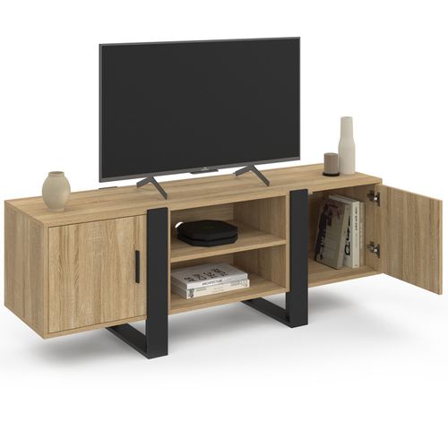 Meuble TV 140 Cm Phoenix 2 Portes Bois Et Noir