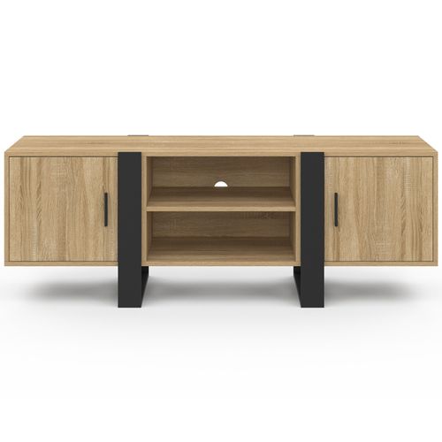 Meuble TV 140 Cm Phoenix 2 Portes Bois Et Noir