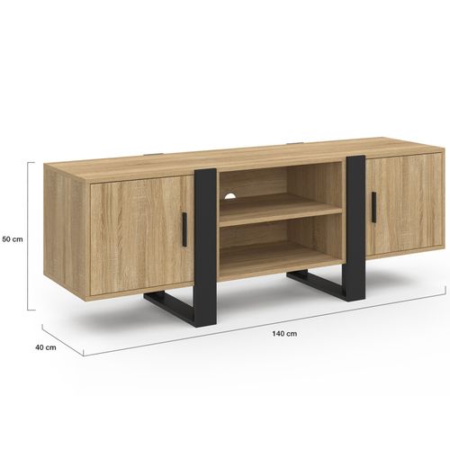 Meuble TV 140 Cm Phoenix 2 Portes Bois Et Noir
