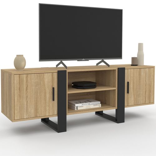 Meuble TV 140 Cm Phoenix 2 Portes Bois Et Noir