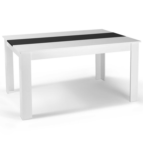 Ensemble Table à Manger Georgia 140 Cm Blanche Et Noire Et 6 Chaises Romane Noires Liseré Blanc