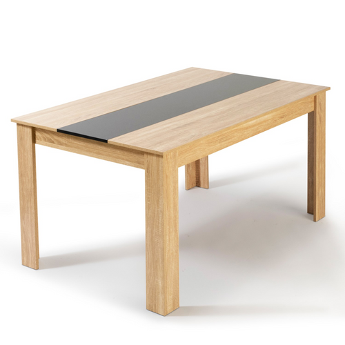 Ensemble Table à Manger Georgia 140 Cm Imitation Hêtre Et Noire Et 6 Chaises Romane Noires