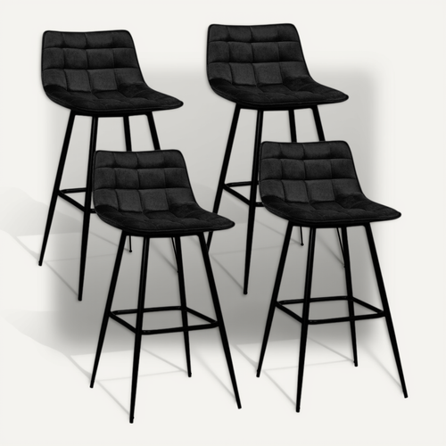 Lot De 4 Tabourets De Bar Mady En Velours Noir