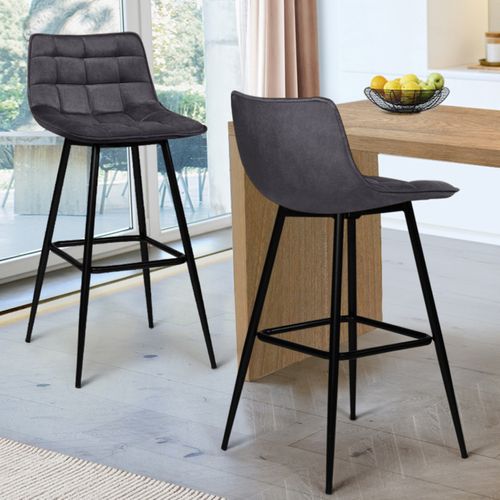 Lot De 2 Tabourets De Bar Mady En Velours Gris Foncé