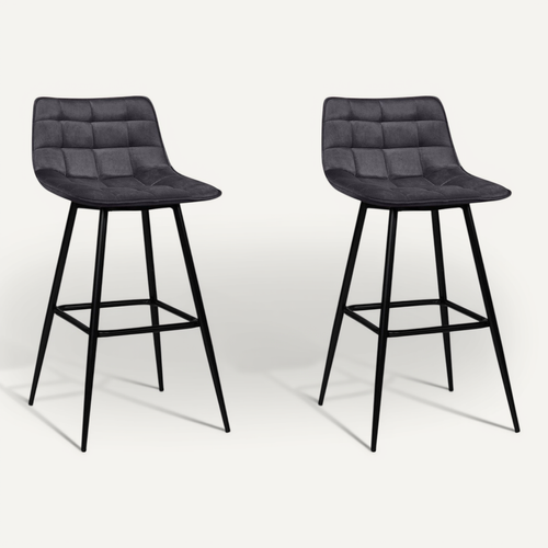 Lot De 2 Tabourets De Bar Mady En Velours Gris Foncé