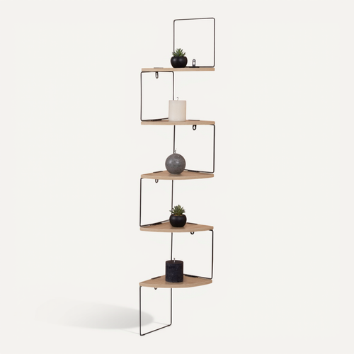 Etagère Murale D'angle Isa 5 Niveaux Bois Et Métal Design Industriel