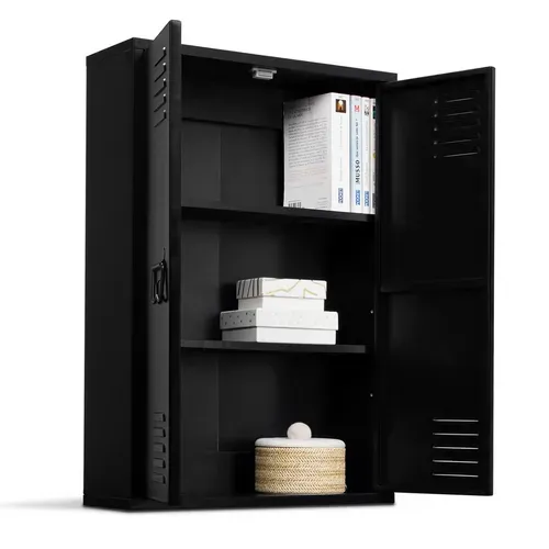 Armoire Murale Ester 2 Portes Métal Noir Design Industriel