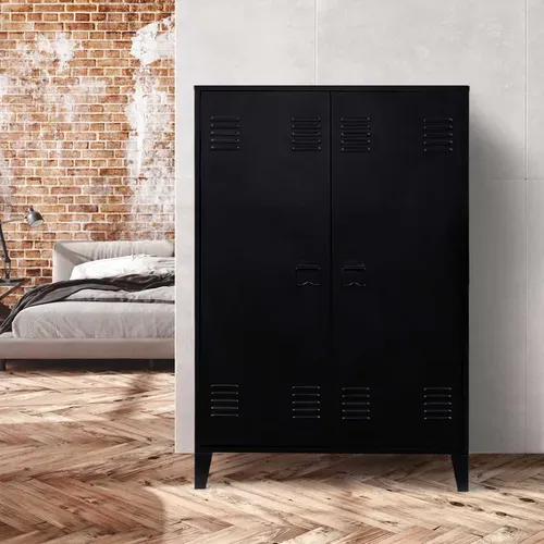 Armoire Basse Ester 2 Portes Métal Noir Design Industriel