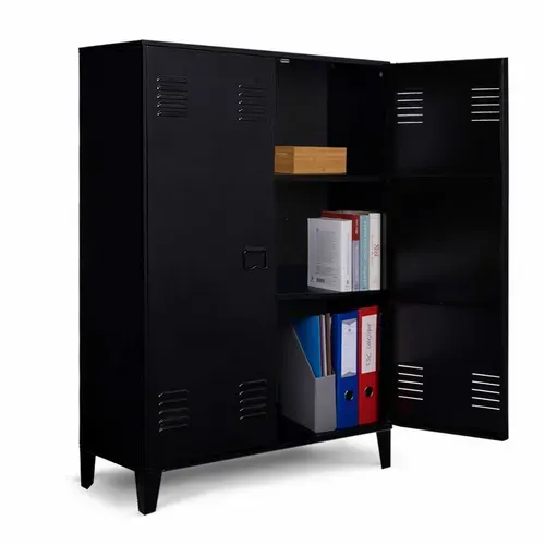 Armoire Basse Ester 2 Portes Métal Noir Design Industriel