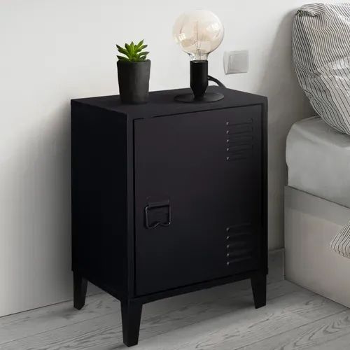 Table De Chevet Ester 1 Porte Métal Noir Design Industriel