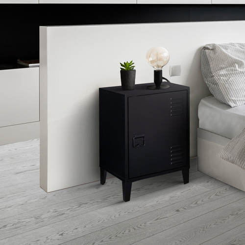 Table De Chevet Ester 1 Porte Métal Noir Design Industriel