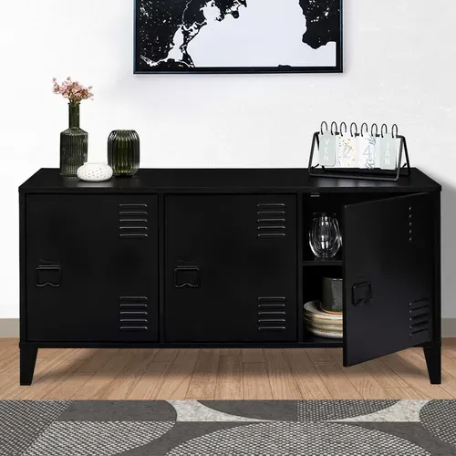 Buffet Bas 113 Cm Ester 3 Portes Métal Noir Design Industriel