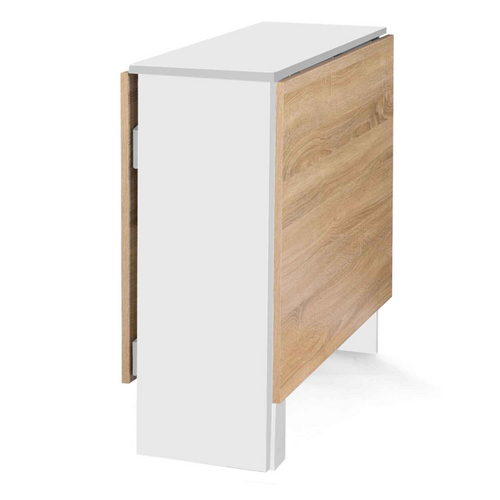Table Console Pliable Edi 2-6 Personnes Avec Rangements Bois Blanc Plateau Façon Hêtre 150 X 80 Cm
