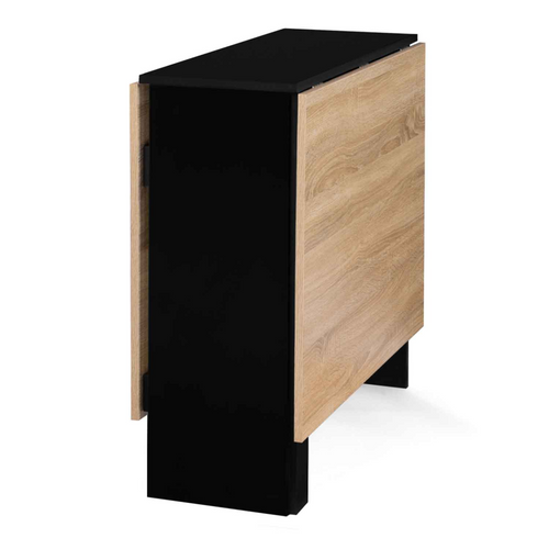 Table Console Pliable Edi 2-6 Personnes Avec Rangements Bois Noir Plateau Façon Hêtre 150 X 80 Cm
