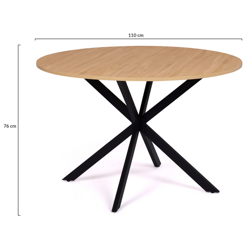 Table à Manger Ronde Alix 6 Personnes Pied Araignée Bois Et Noir 110 Cm