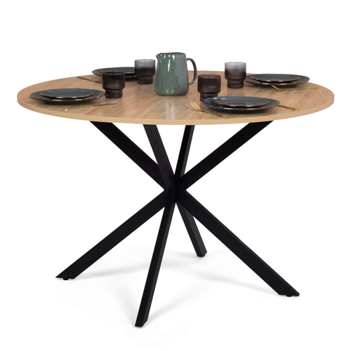 Table à Manger Ronde Alix 6 Personnes Pied Araignée Bois Et Noir 110 Cm
