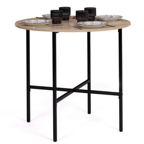 Table à Manger Fixe Ronde Detroit 4 Personnes Design Industriel 80 Cm