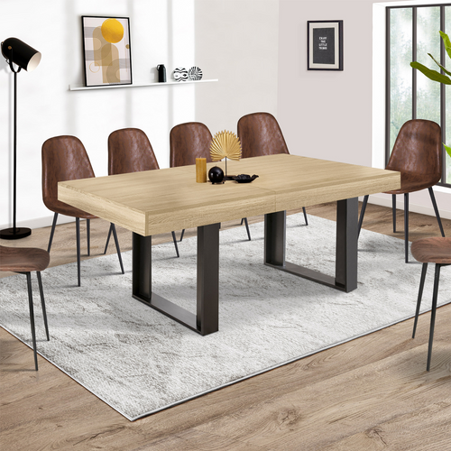 Table à Manger Extensible Rectangle Phoenix 6-12 Personnes Bois Et Noir 200-300 Cm