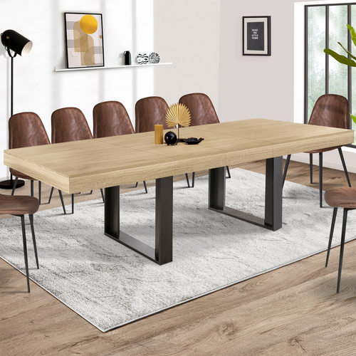 Table à Manger Extensible Rectangle Phoenix 6-12 Personnes Bois Et Noir 200-300 Cm