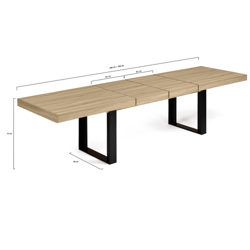 Table à Manger Extensible Rectangle Phoenix 6-12 Personnes Bois Et Noir 200-300 Cm