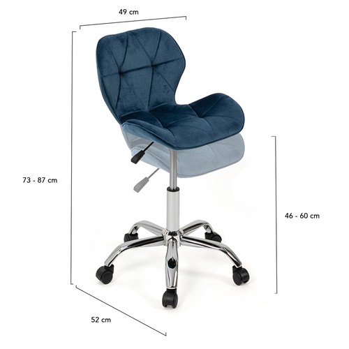 Chaise De Bureau Robine Velours Bleu à Roulettes