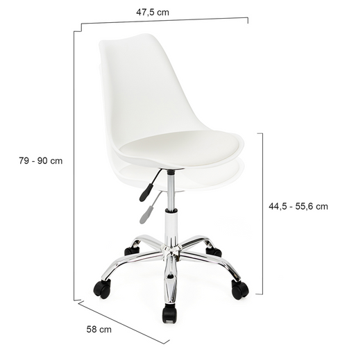 Chaise De Bureau Scandinave Sara Blanche à Roulettes