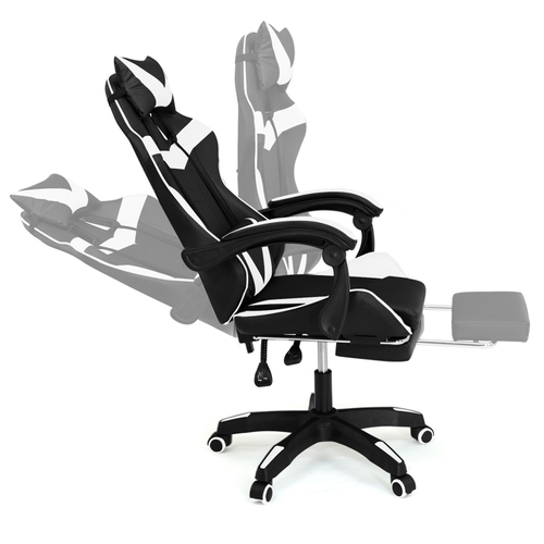 Fauteuil De Gaming Alex Réglable Avec Repose-pied, Coussin De Tête Et Coussin Lombaire Noir Et Blanc