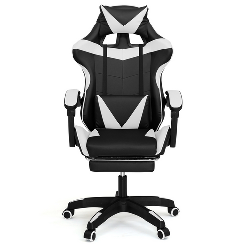 Fauteuil De Gaming Alex Réglable Avec Repose-pied, Coussin De Tête Et Coussin Lombaire Noir Et Blanc