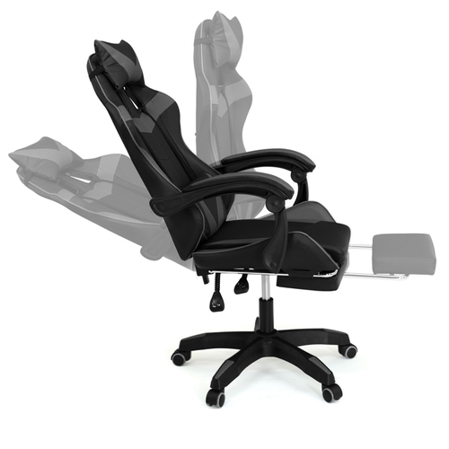 Fauteuil De Gaming Alex Réglable Avec Repose-pied, Coussin De Tête Et Coussin Lombaire Noir Et Gris