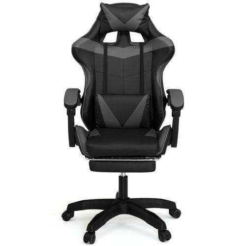 Fauteuil De Gaming Alex Réglable Avec Repose-pied, Coussin De Tête Et Coussin Lombaire Noir Et Gris