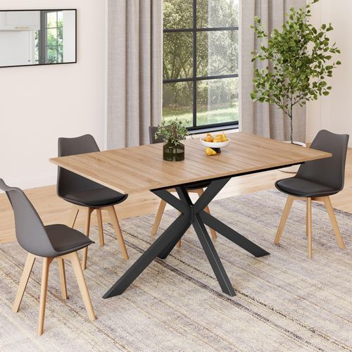 Table à Manger Extensible Rectangle Alix 6-10 Personnes Bois Et Noir 160-200 Cm
