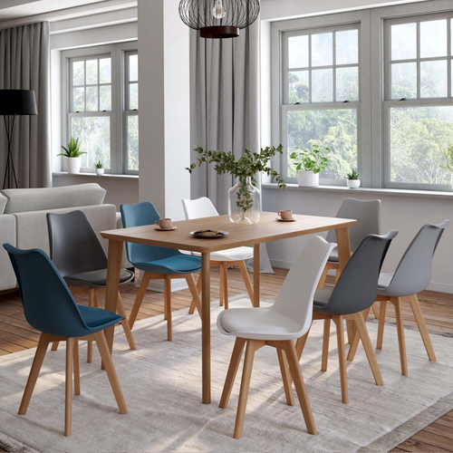 Lot De 8 Chaises Scandinaves Sara Mix Color Blanc X2, Gris Clair X2, Gris Foncé X2, Bleu Canard X2
