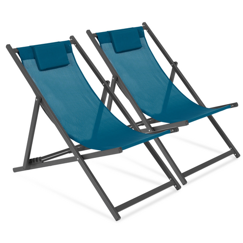 Lot De 2 Chiliennes Lota En Acier Et Toile Textilène Bleu Canard