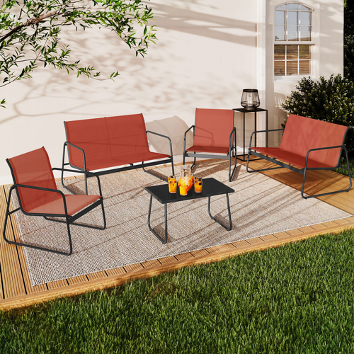 Salon De Jardin Bas Malaga 6 Places Avec 2 Canapés, Fauteuils Et Table Terracotta