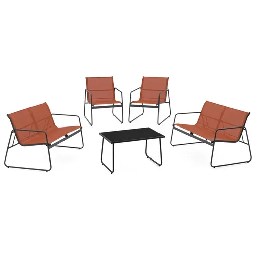 Salon De Jardin Bas Malaga 6 Places Avec 2 Canapés, Fauteuils Et Table Terracotta